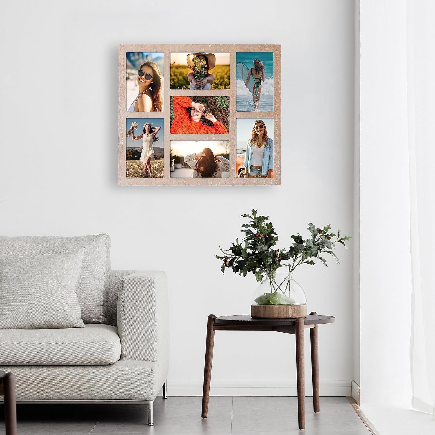 Picture Frame Collage 4x6 Photos Display - 7 Openings Wall Decor for Tabletop Stand and Wall Mounting - Family Gifts Home Decor (Brown)