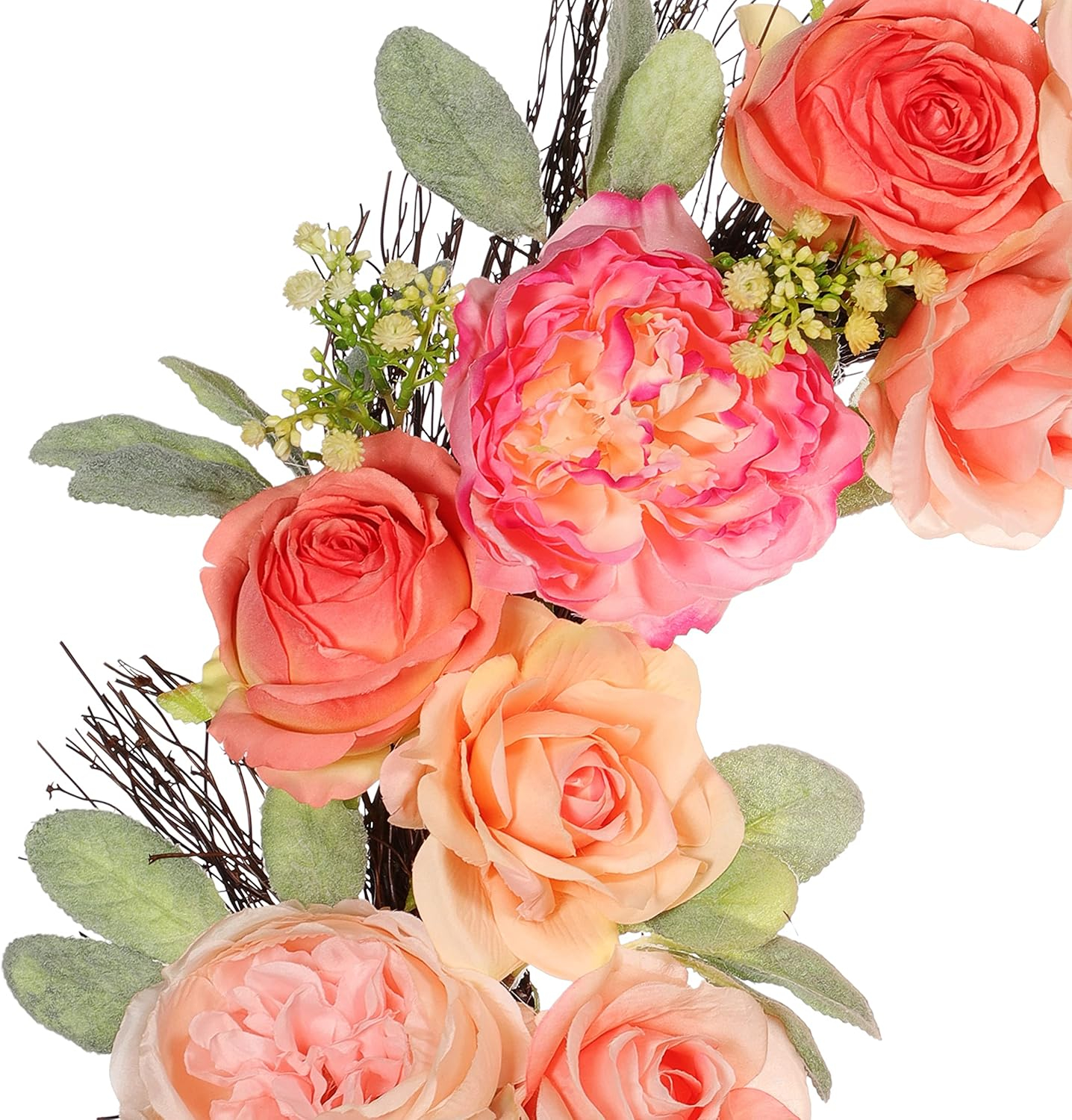 Puleo International 24 in. Artificial Peony, Rose Floral Spring Wreath with Green Leaves