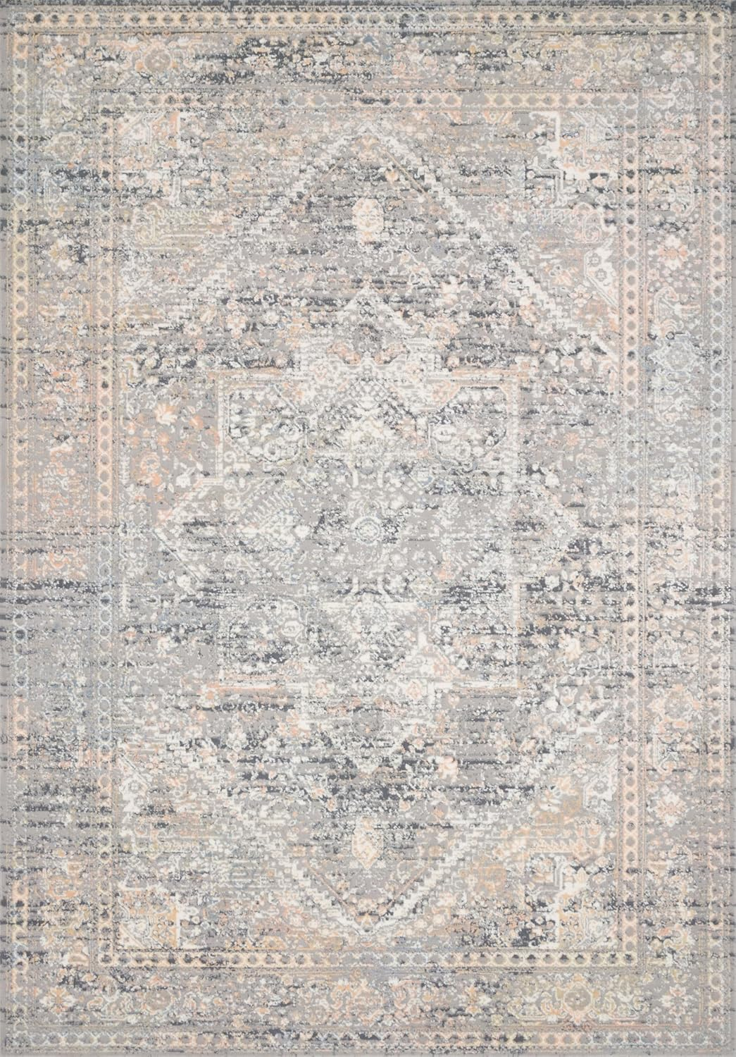 Gray and Sunset Stain-Resistant Synthetic Runner Rug, 32" x 96"