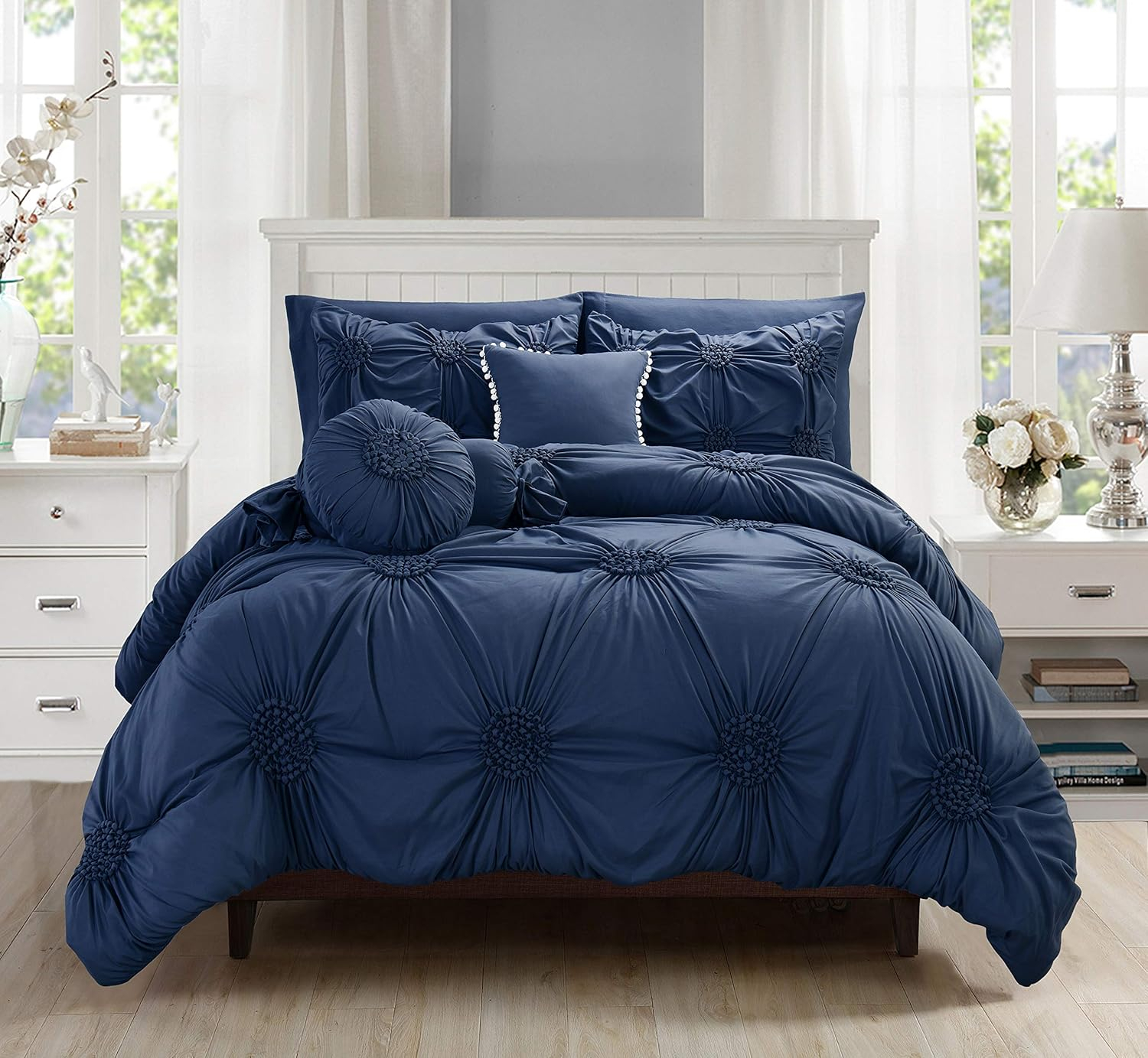 Elegant Comfort Ultra Soft 10-Piece Sunflower Bedding-in-a-Bag, Comforter Set Featuring Decorative Pillows and Fitted Sheet with Storage Pockets, Sunflower Comforter, Full/Queen, Carnation Pink