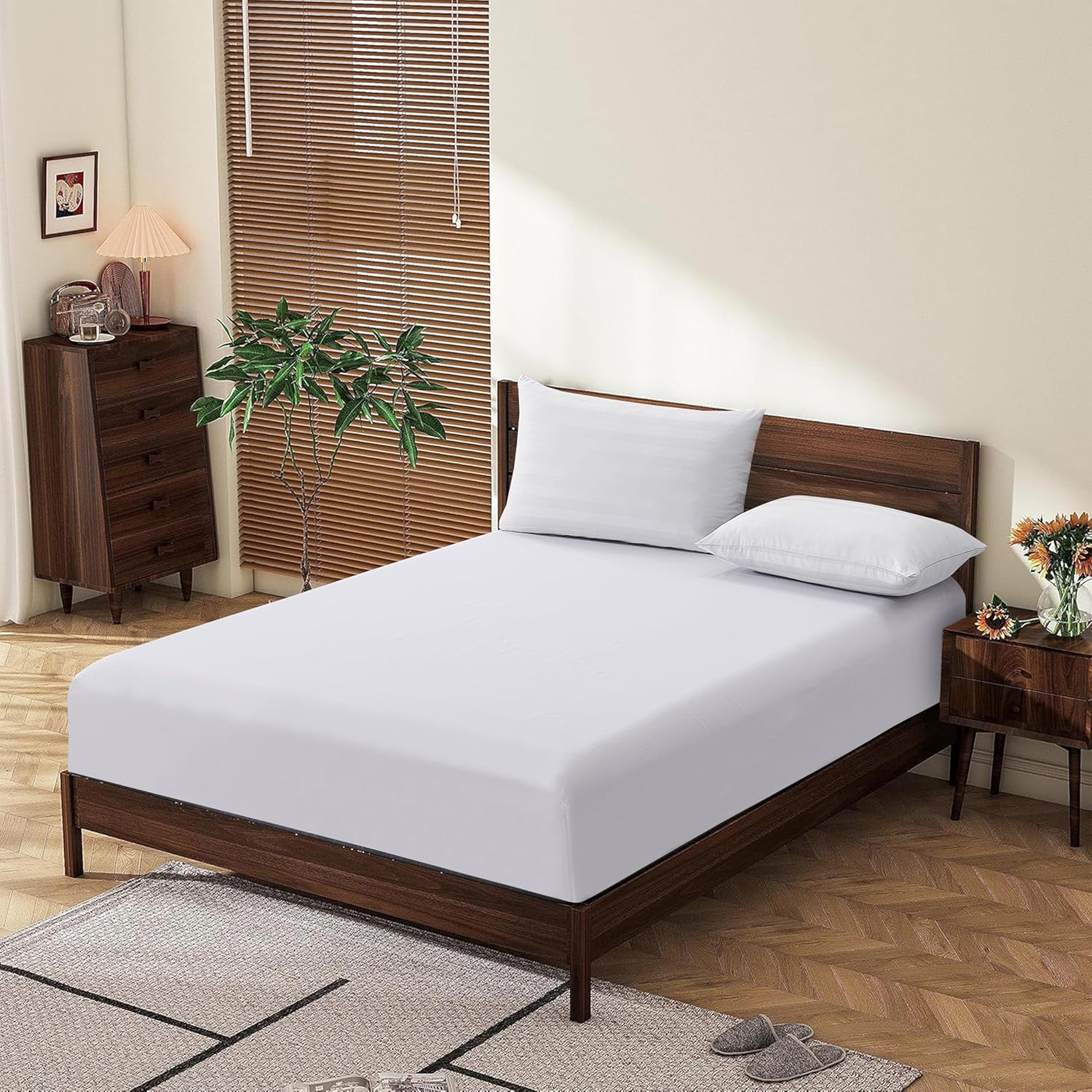 King Size 100% Egyptian Cotton Fitted Sheets 600 Thread Count 16" Deep Pocket, Ultra-Soft Hotel Luxury, Durable, Breathable and Comfy Bottom Sheet (1 Pack King Fitted Sheet, White)