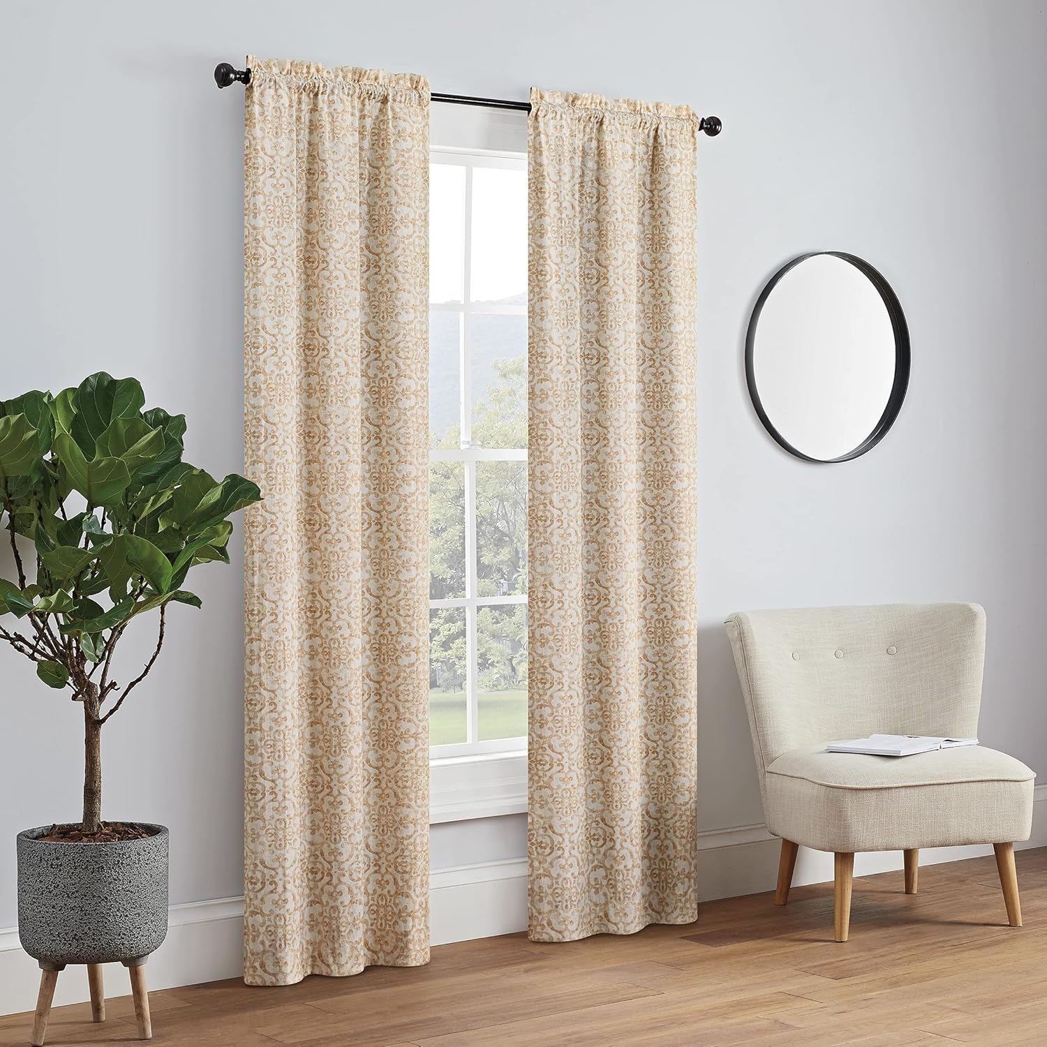 Pairs to Go Brockwell Distressed Medallion Rod Pocket Curtains, 28” x 63” (2 Panels)