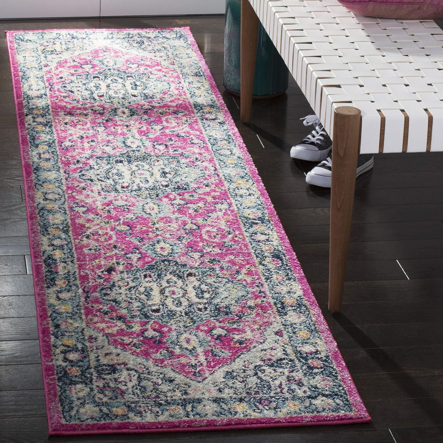 SAFAVIEH Madison Hildred Floral Bordered Area Rug, Navy/Fuchsia, 6'7" x 6'7" Square