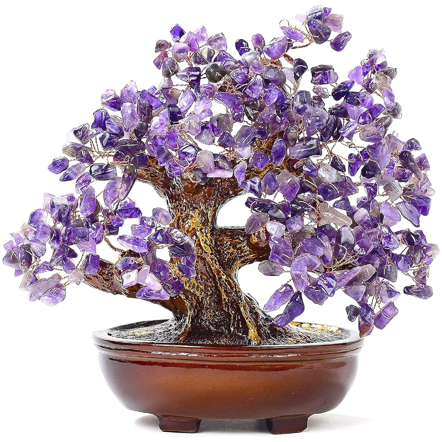 Amethyst Tree of Life on Resin & Wood Base with 360 Natural Gemstones