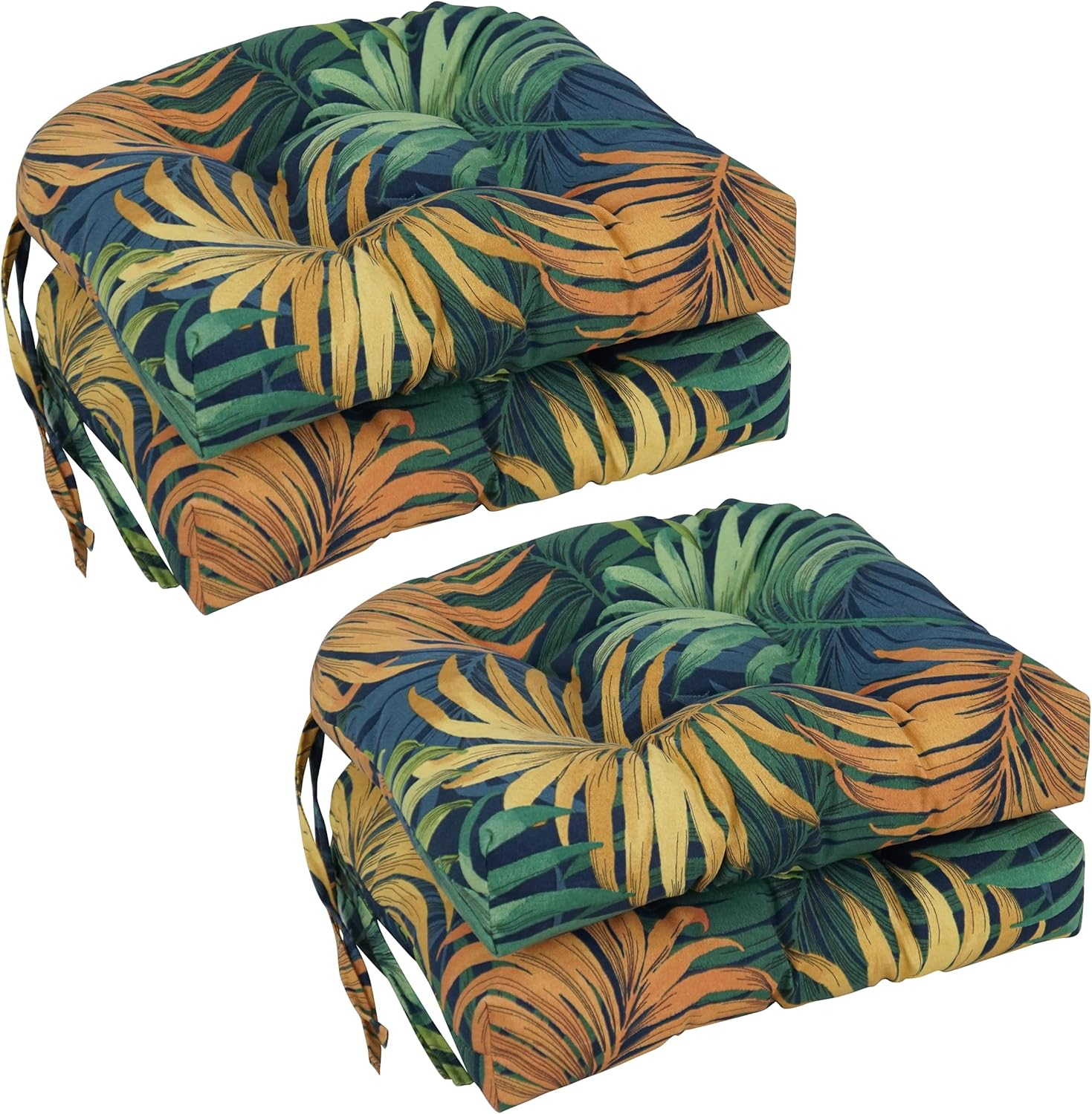 Blazing Needles 16-inch Polyester Patterned Outdoor U-shaped Chair Cushions (Set of 4)