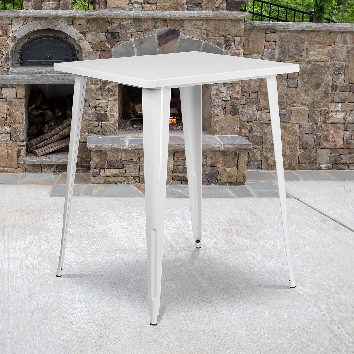 Emma and Oliver Commercial Grade 31.5" Square White Metal Indoor-Outdoor Bar Height Table