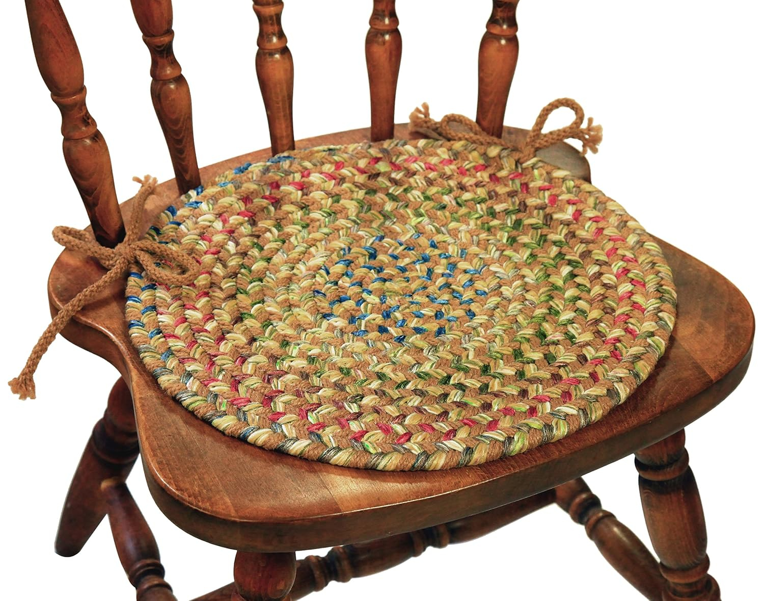 Rhody Rug Katie Braided Chair Pads by  (Set of 4) Camel