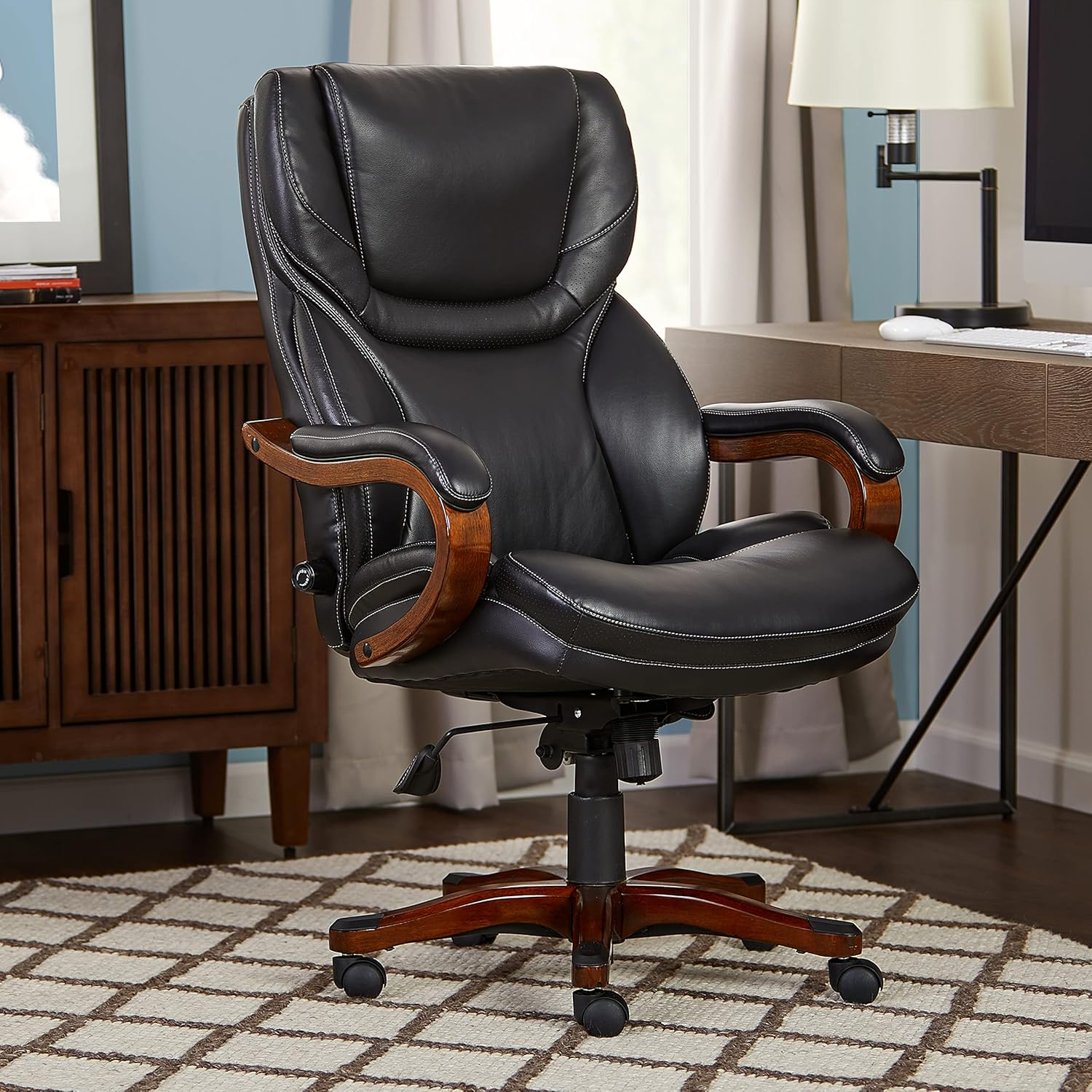 Serta Conway Big and Tall Executive Office Chair with Wood Accents Black