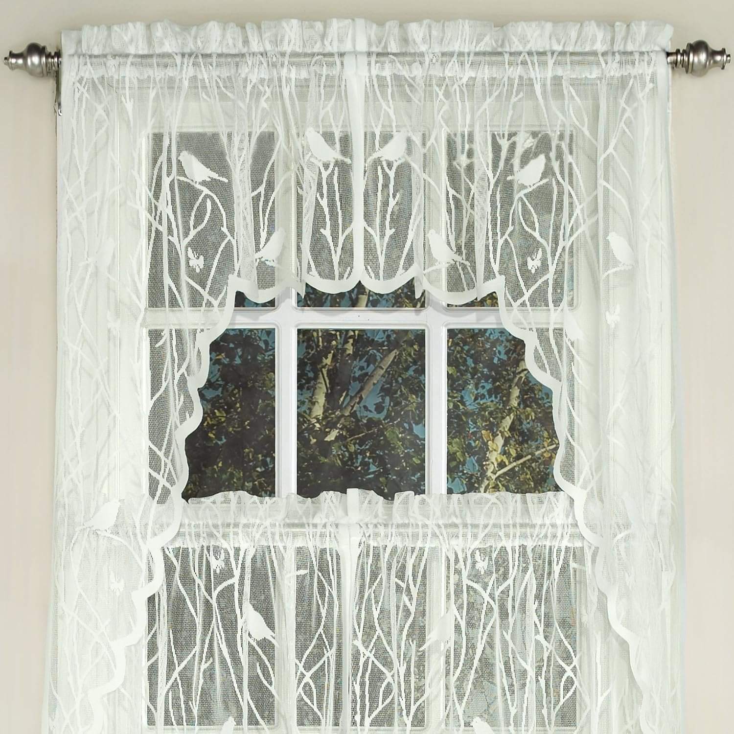 Sweet Home Collection Kitchen Window Tier, Swag, or Valance Curtain Treatment in Stylish and Unique Patterns and Designs for All Home Décor, Songbird Ivory