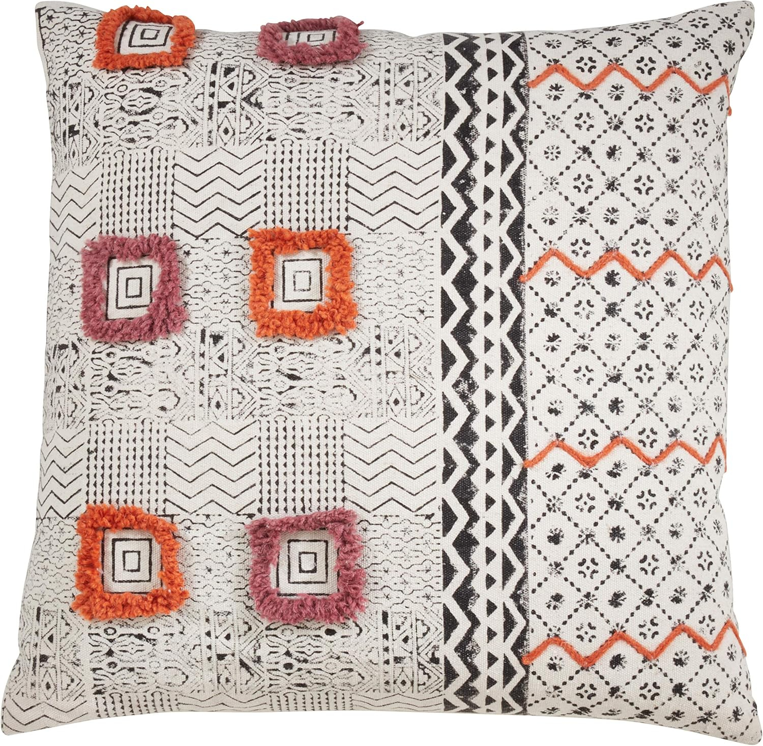 Saro Lifestyle Block Print Embroidered  Decorative Pillow Cover, Coral, 22"