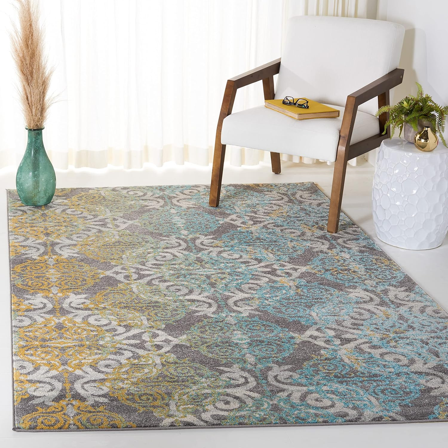 SAFAVIEH Evoke Keith Damask Area Rug, Grey/Ivory, 11' x 15'