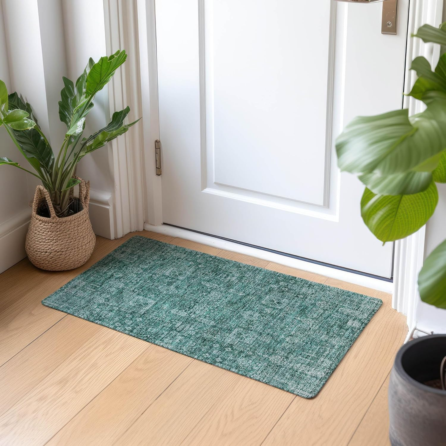 Addison Rugs Machine Washable Indoor/ Outdoor Chantille Traditional Vintage Rug Teal - 1'8" x 2'6"