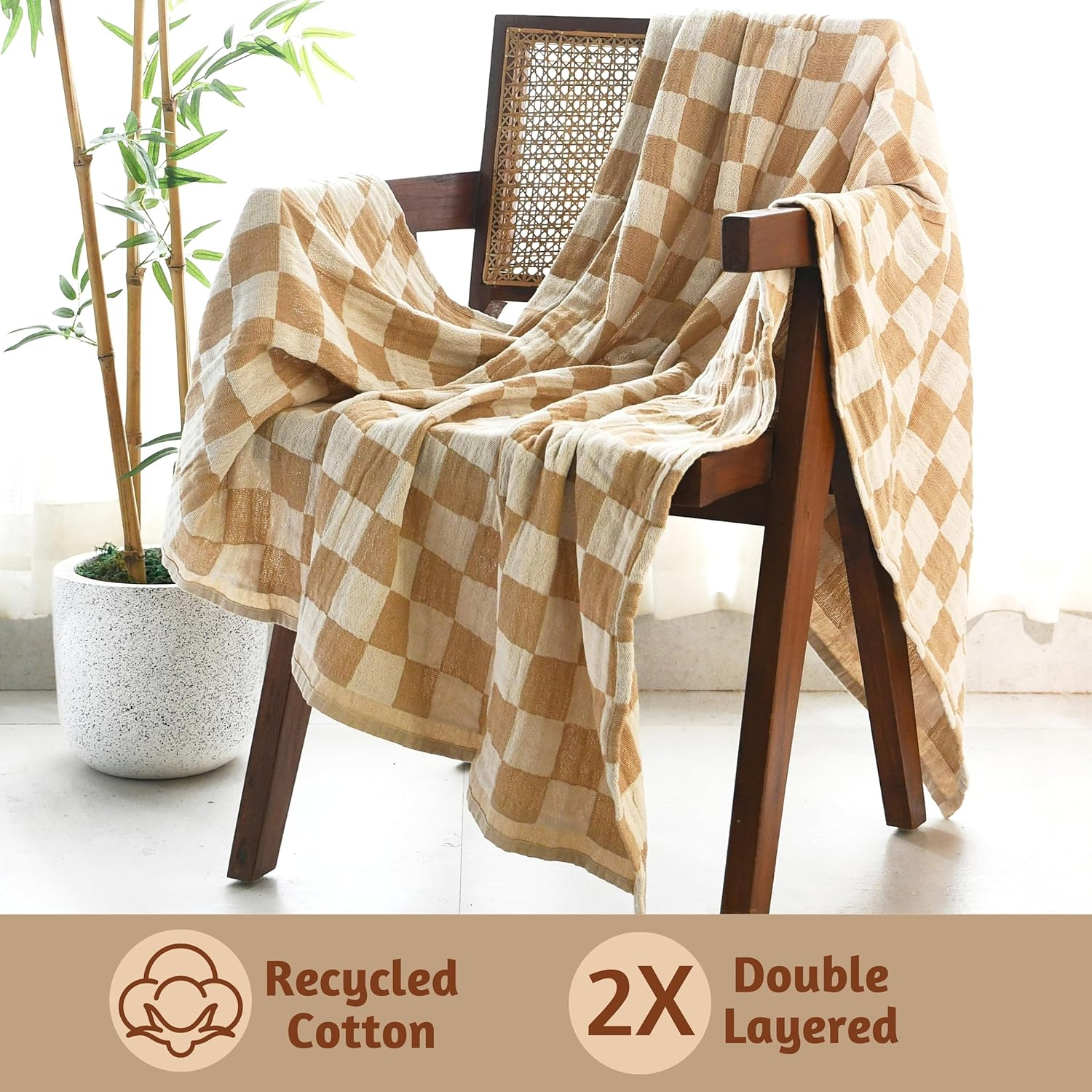 Folkulture Throws for Couch 50" x 60", 100% Recycled Cotton Couch Blanket and Throws for Chair, Throw Blanket for Couch or Bed Throws for Sofa, Boho Throw Blankets.