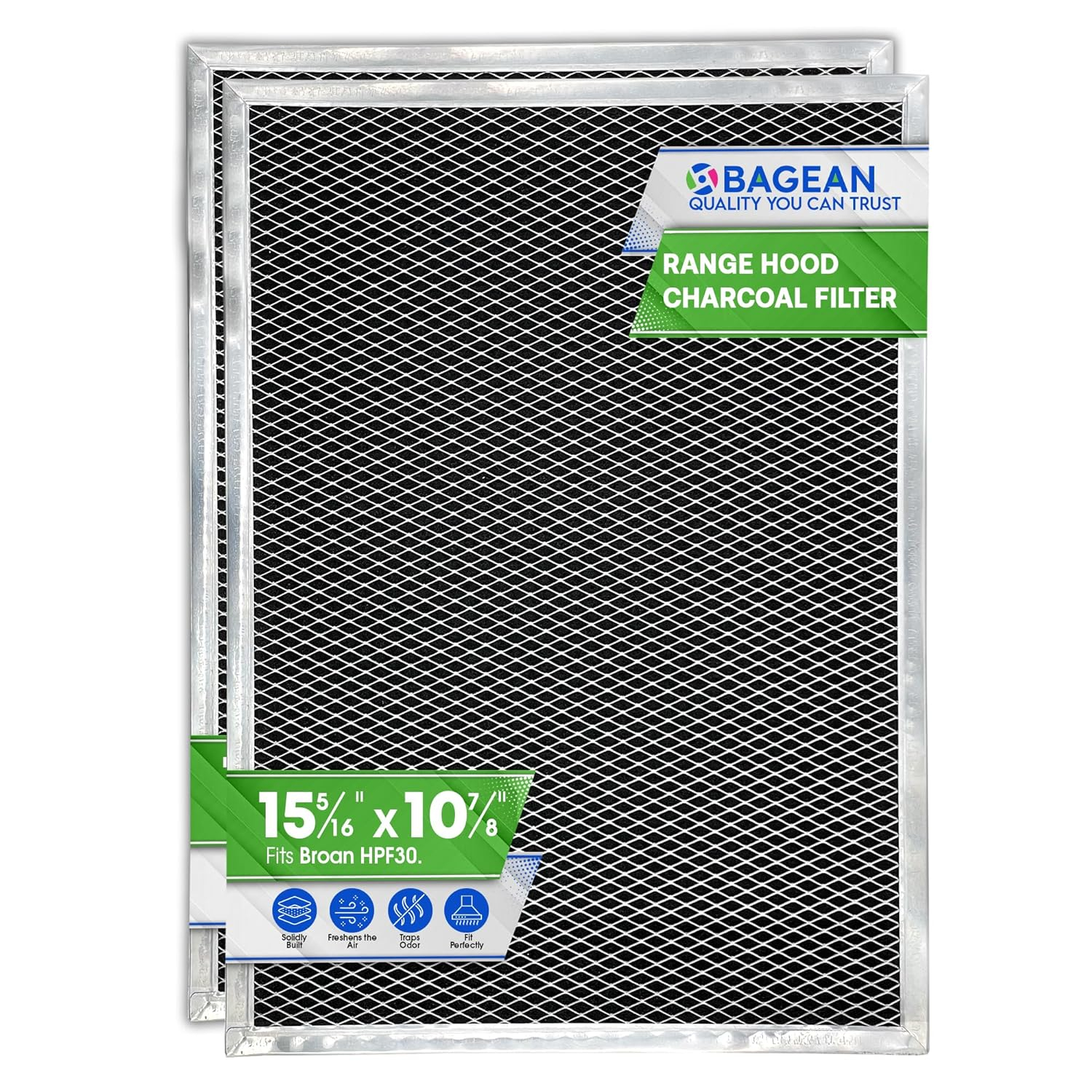 Range Hood Charcoal Filter Replacement Fits 15.29” x 10.86” BPPF30 Broan Range Hood Filter - Carbon Filter for Ductless Range Hood - Filters and Freshens the Air Over the Oven (2-Pack)