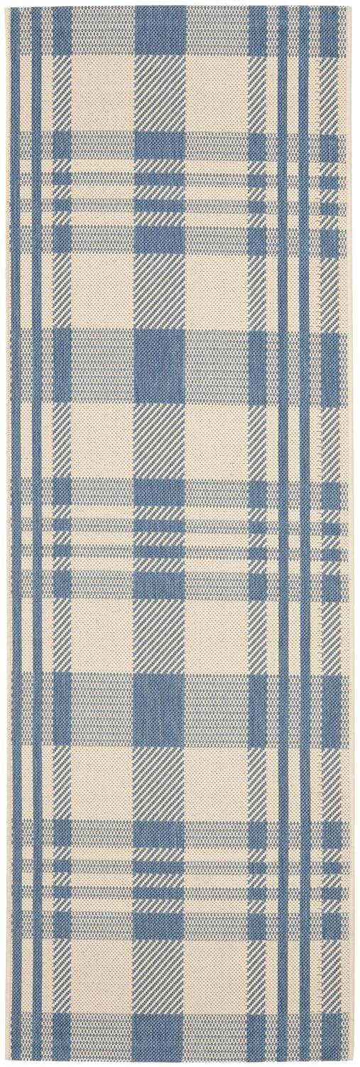 SAFAVIEH Courtyard Benjamin Plaid Indoor/Outdoor Runner Rug, 2'3" x 6'7", Beige/Blue