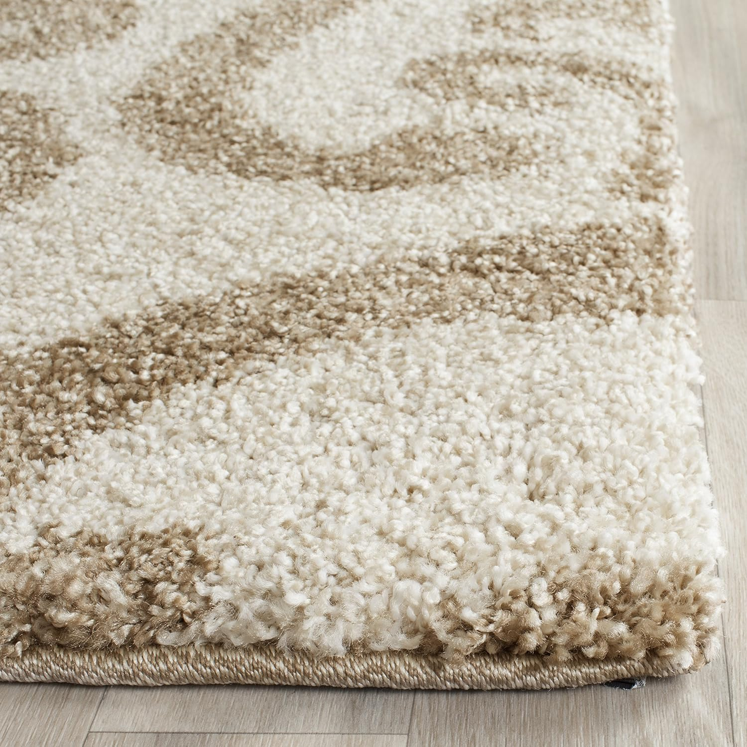 Cream Beige Floral Shag Synthetic Rug 11' x 15'