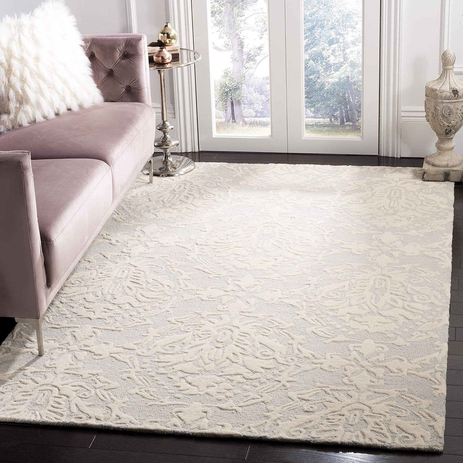 SAFAVIEH Blossom Kestrel Damask Wool Area Rug, Blue/Ivory, 8' x 10'