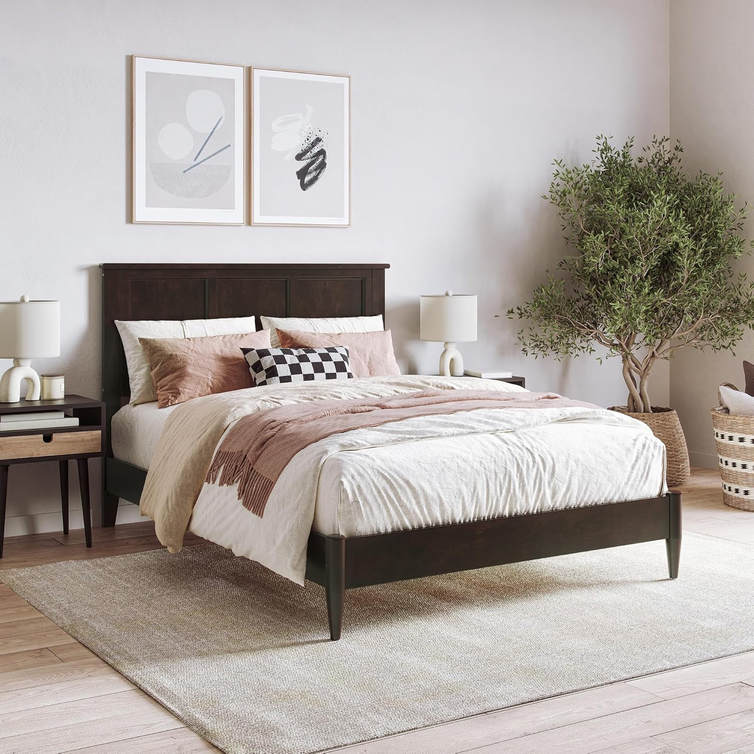 AFI Charlotte Full Solid Wood Low Profile Platform Bed, Espresso