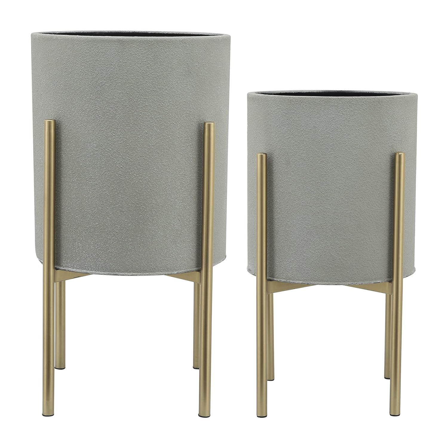 Sagebrook Home Set Of 2 Planter On Metal Stand, Putty/Gold, Round, Iron, Contemporary, 23"H, Solid Color