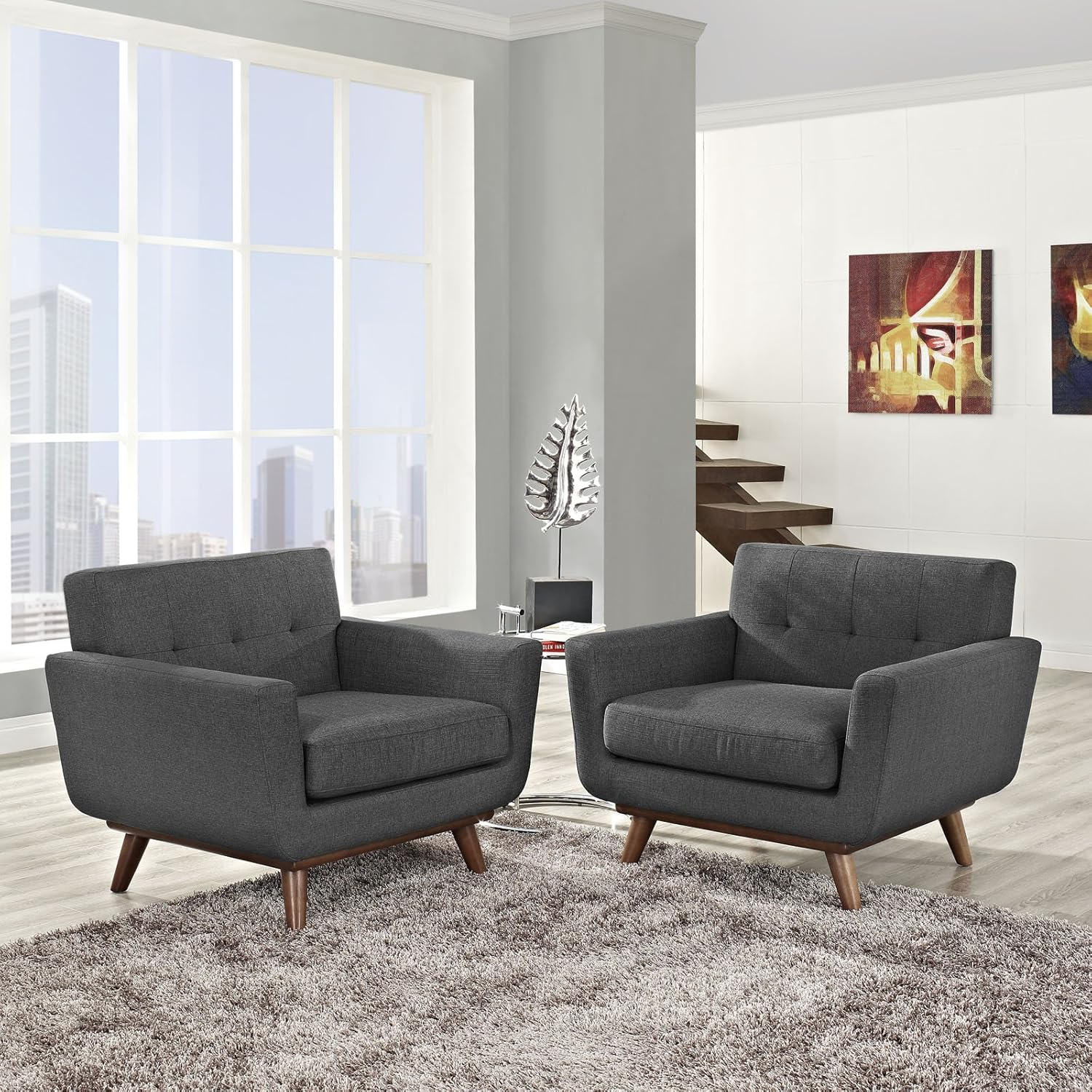 Modern Contemporary Living Room Armchair Set of Two Gray