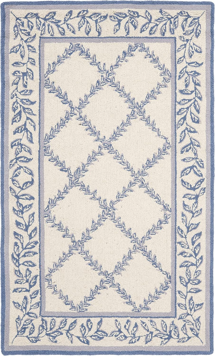 SAFAVIEH Chelsea Alecia Geometric Borders Wool Area Rug, Ivory/Light Blue, 2'6" x 4'