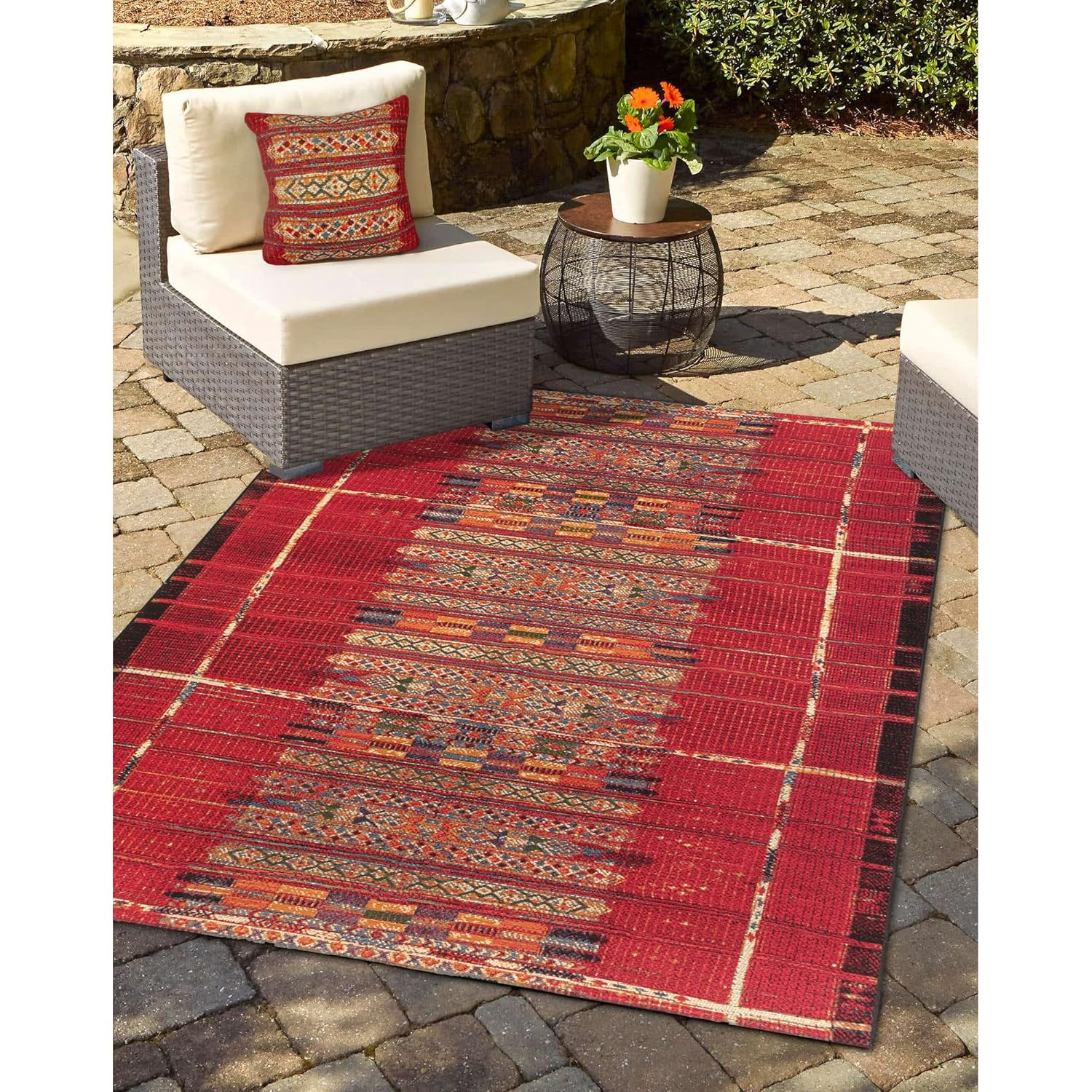 Marina Red and Gold Tribal Stripe Indoor/Outdoor Pillow 18" Square