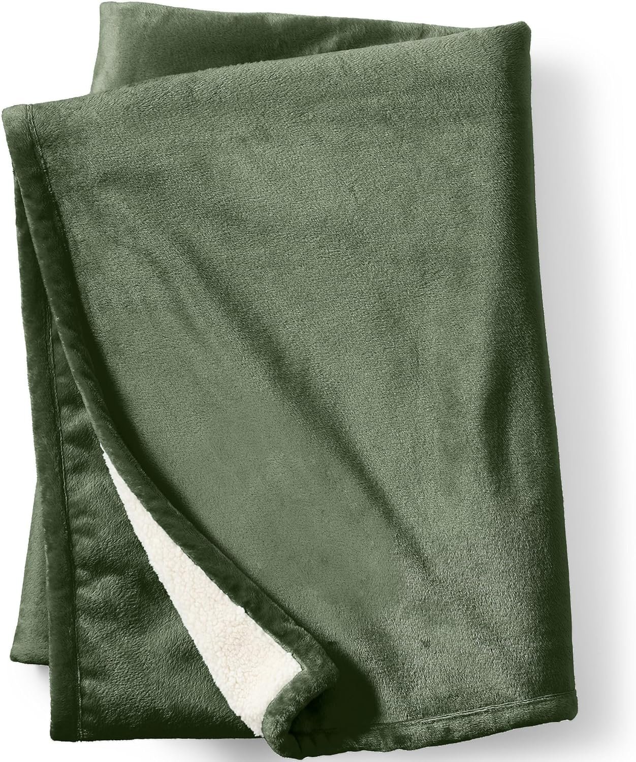 Lands' End High Pile Fleece Throw Blanket - 50x70 inches - Estate Green
