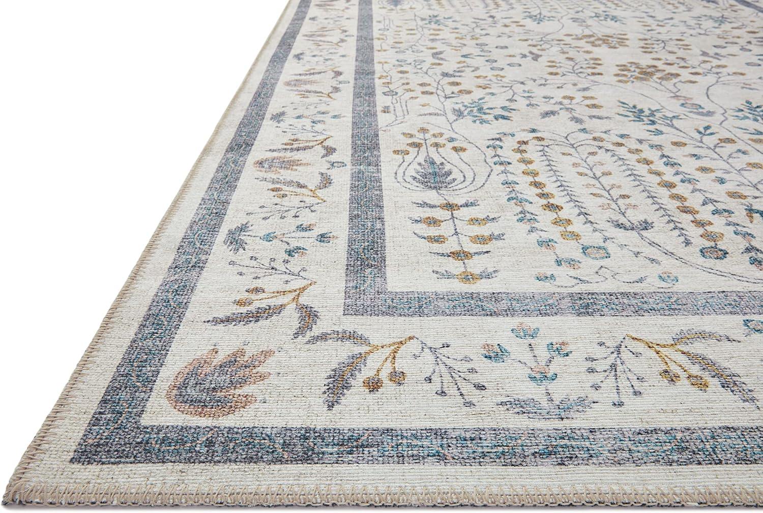 Wisteria Cream Round Synthetic Accent Rug with Floral Design