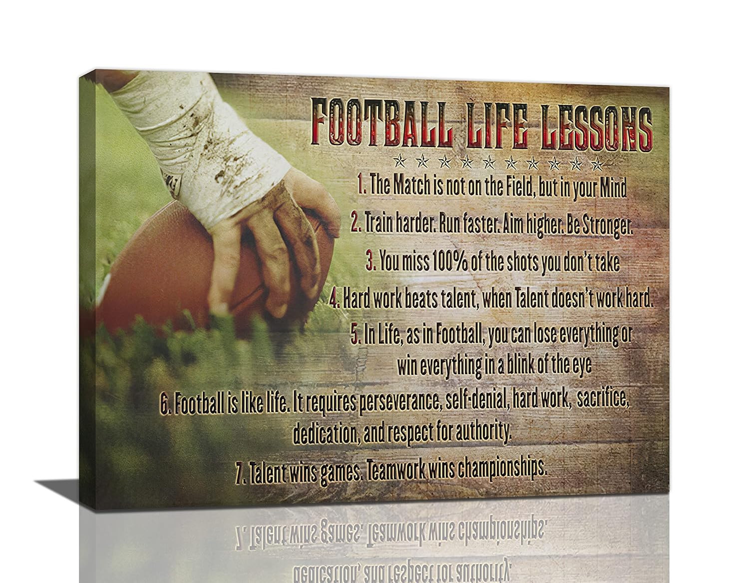 Football Life Lessons Wall Art Pictures Wall Decor Gifts for Football Player Boy Man Football Fan Vintage Football Sports Canvas Painting Print Artwork Framed for Classroom Boy Room Gym Office 12"x16"