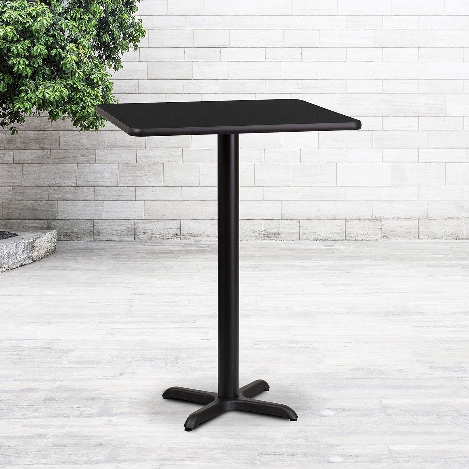 Emma + Oliver 24" Square Black Laminate Bar Table Top-22"x22" Base