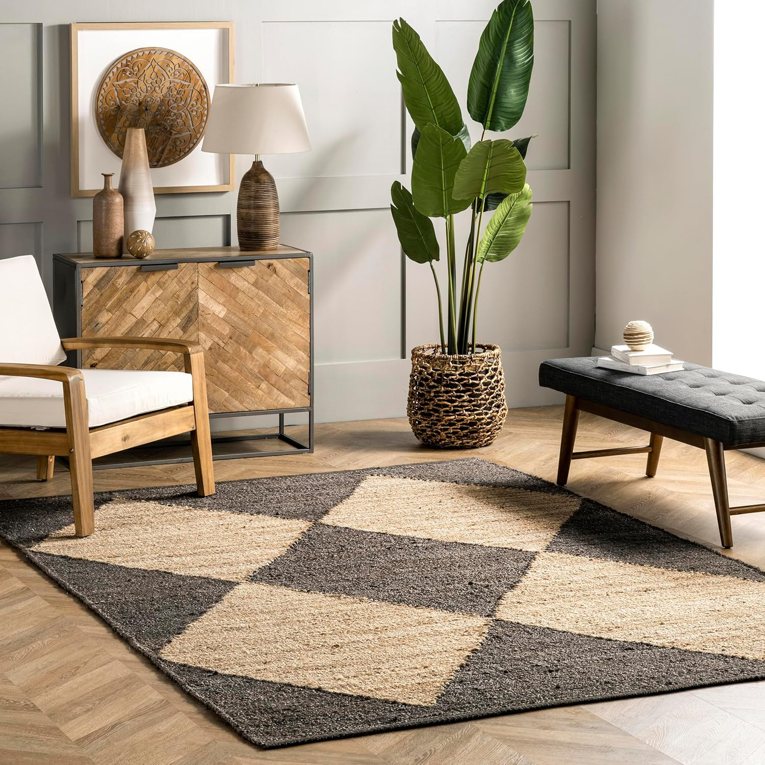 nuLOOM Pandora Diamond Jute Black 5' x 8' Geometric Area Rug
