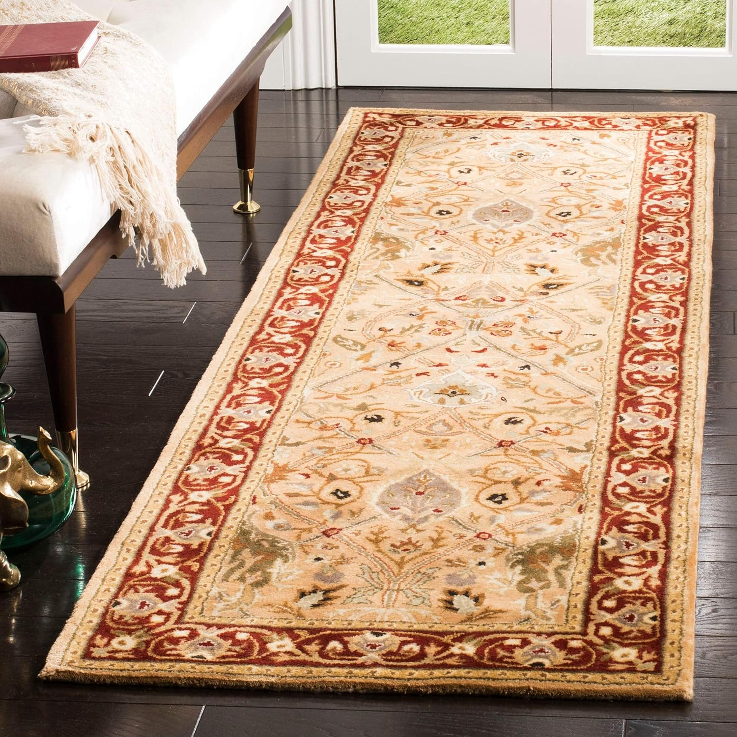 SAFAVIEH Persian Legend Amy Floral Bordered Wool Runner Rug, Ivory/Rust, 2'6" x 8'
