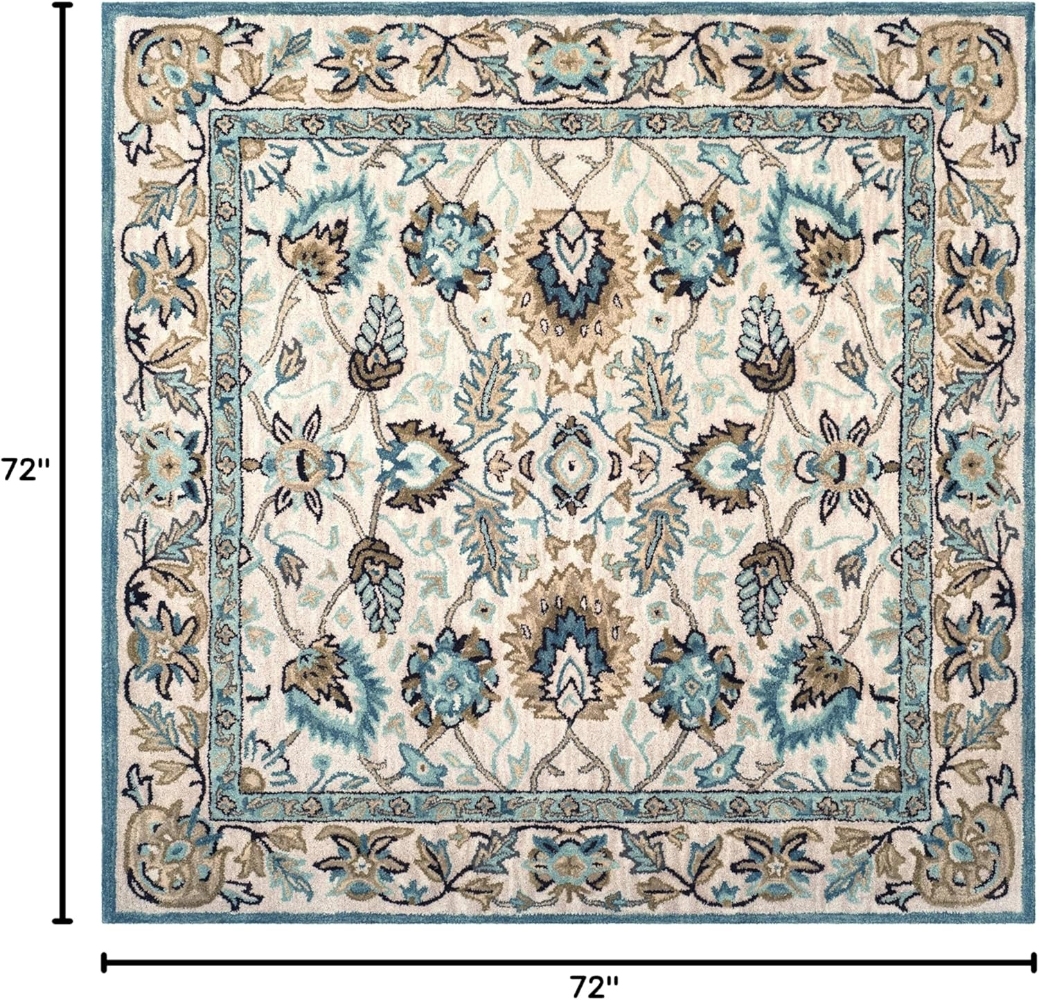Elegant Peacock Blue Hand-Tufted Wool 6' Square Rug
