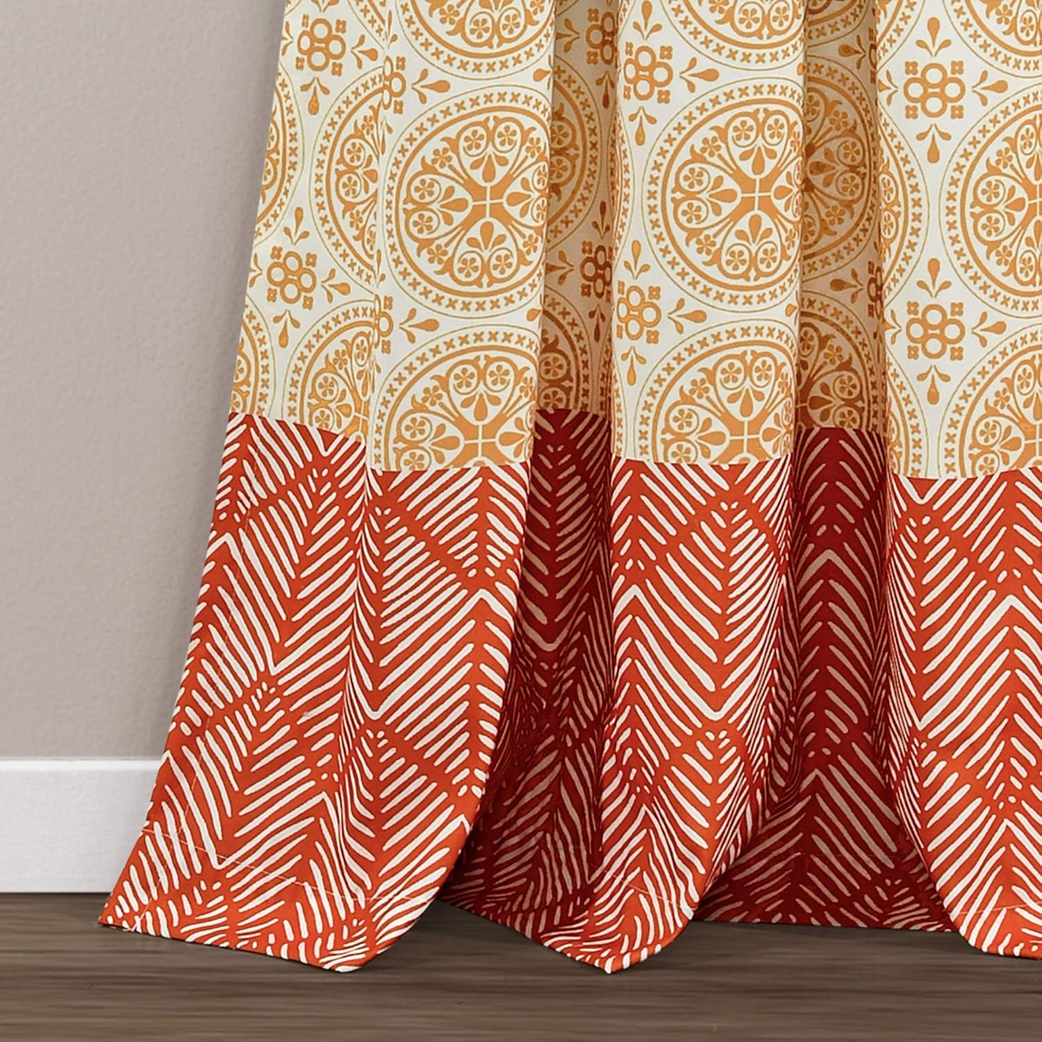 Extended Fuchsia and Orange Geometric Polyester Rod Pocket Drapes