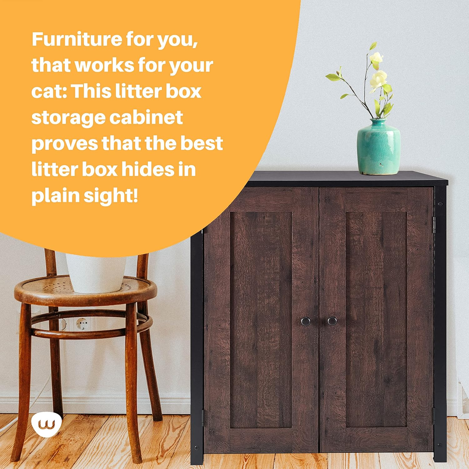 Litter-Robot Storage Cabinet and Litter Box Enclosure by Whisker, Coffee Oak Finish, 30.7" W x 28.1" D x 34.3" H, Stylish and Durable Hidden Litter Box Furniture
