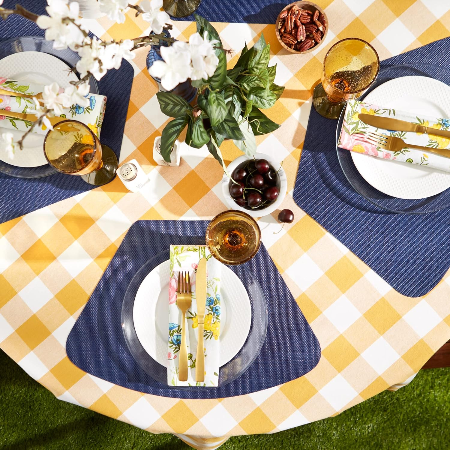 Nautical Blue Solid Round Polyester Table Placemat (Set of 6)