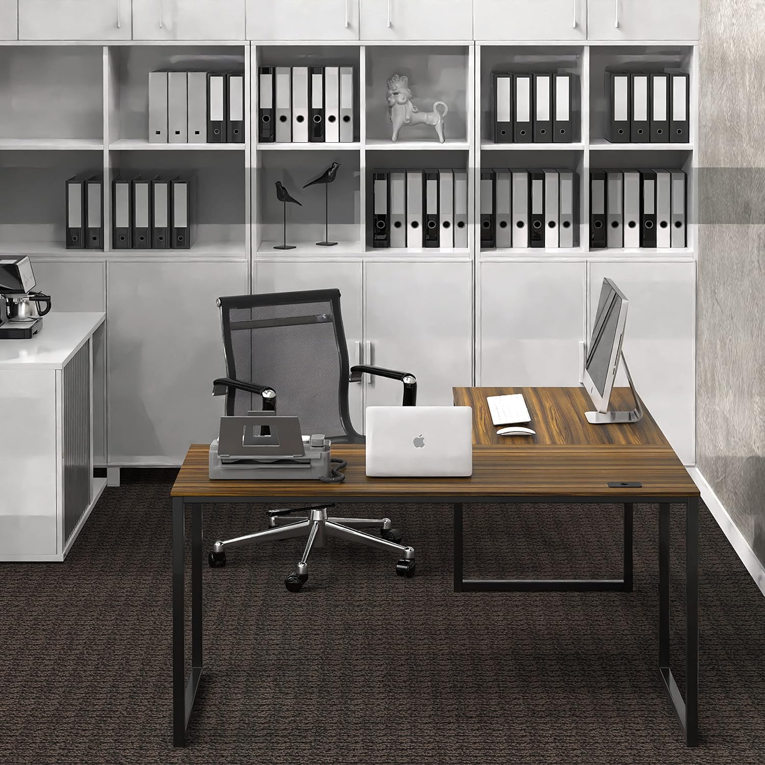 SHW Mission L Shape Corner Desk, Walnut