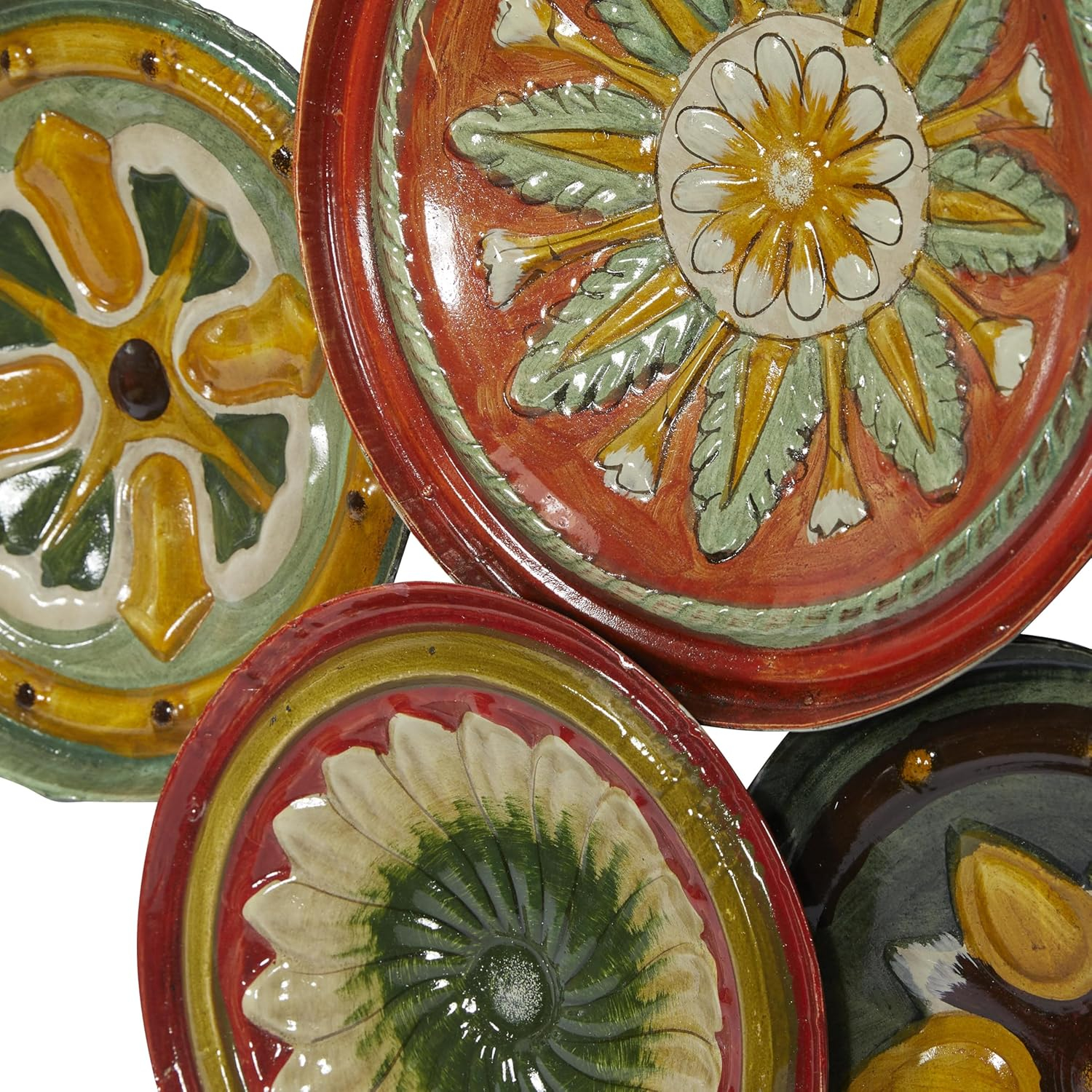 DecMode Rustic Metal Multi Colored Round Plates with Flower Petal Design Wall Decor, 31"W x 19"H