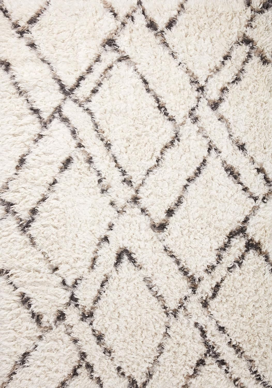 Ivory and Bark Geometric High Pile Synthetic Rug Sample