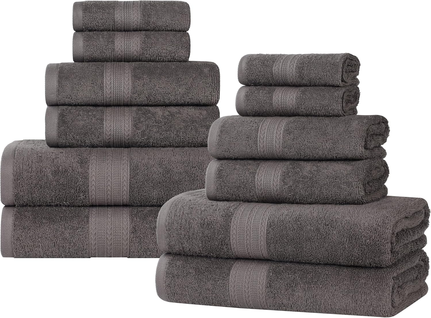 Superior Eco-Friendly Cotton Solid 12-Piece Graphite Towel Set