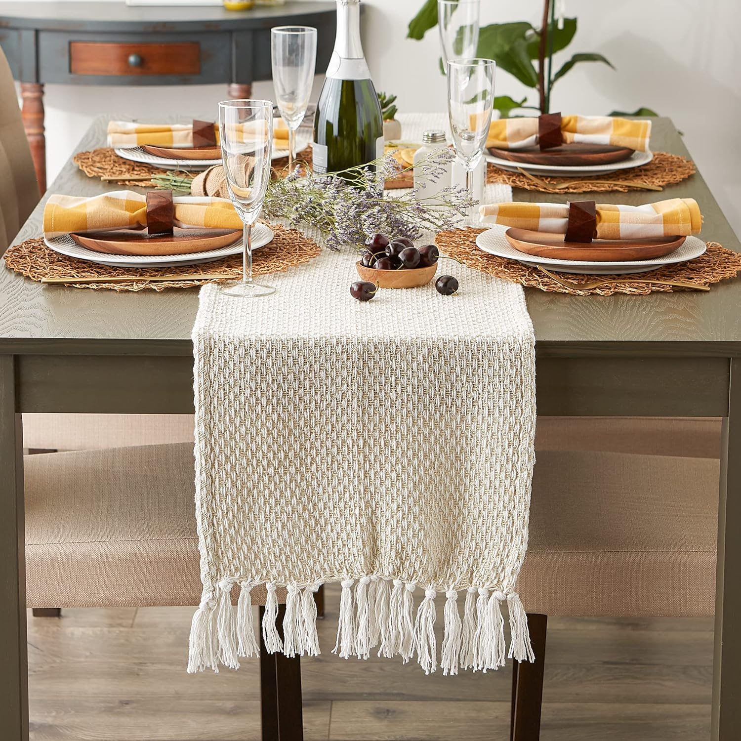 DII Textured Cotton Table Runner, Natural, 15"W x 72"L