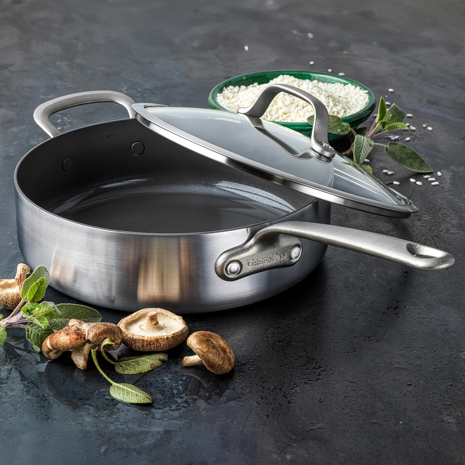 GreenPan Craft Steel 10-Piece Cookware Set with Bonus Pan Protectors, Silver