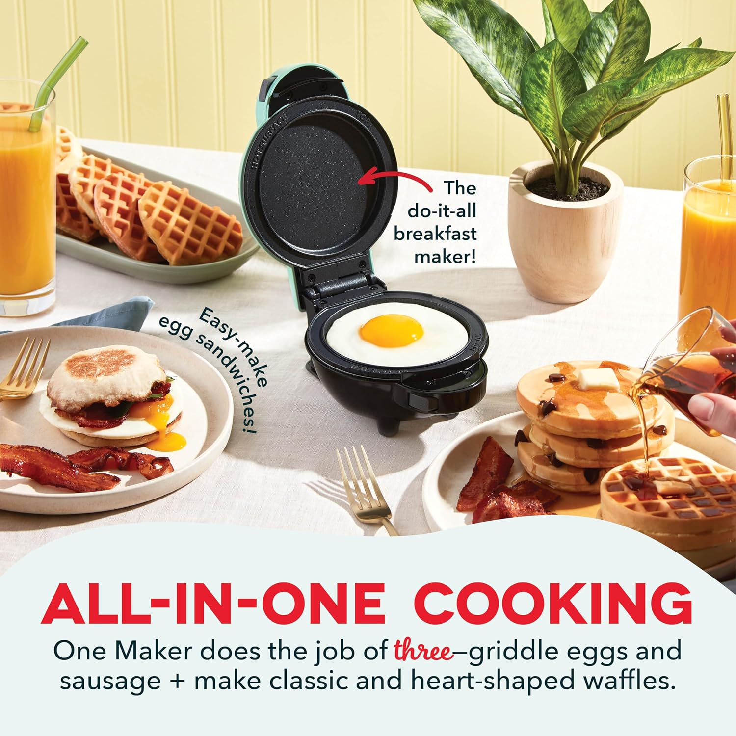 Multi-Plate Mini Maker Waffle & Griddle Plates Compact Design