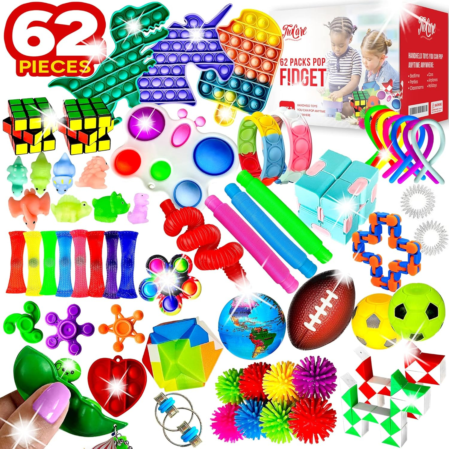 120 Pack Fidget Toys Set,Pop Sensory Party Favors Gifts for Kid Adult Boy Girl ADHD Autism Stress Relief Stocking Stuffers Autistic Bulk Goodie Bag Pinata Filler Treasure Box Classroom Prizes School