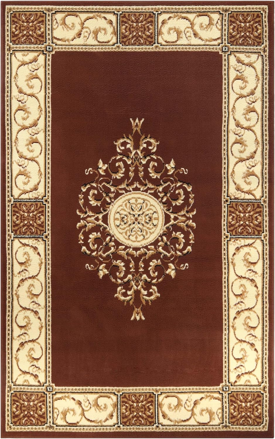Superior Classic Elegant Floral Medallion Power-Loomed Indoor Area Rug, Toffee, 6' x 9'