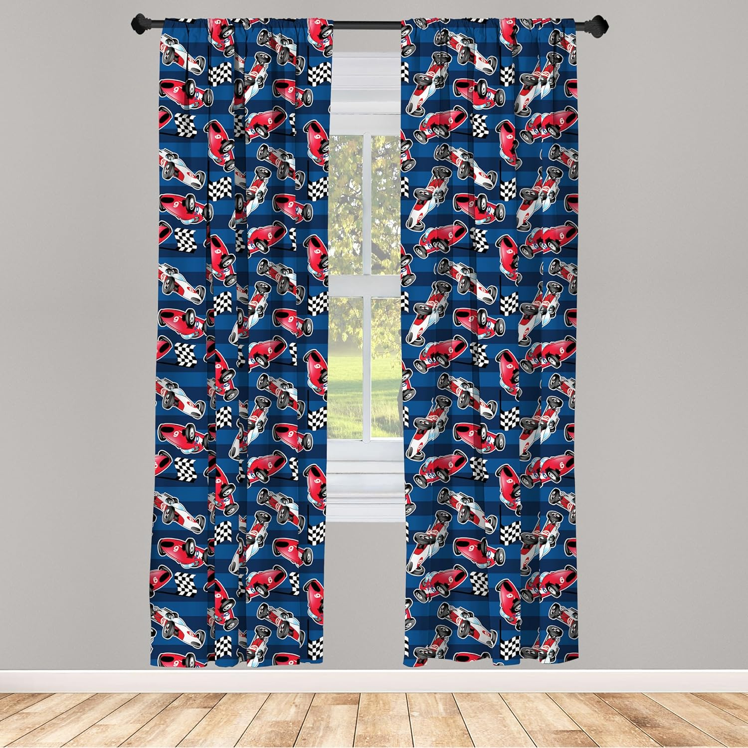 Ambesonne Cars Curtains, Racing Automobile Sports, Pair of 28"x63", Navy Blue Red Black