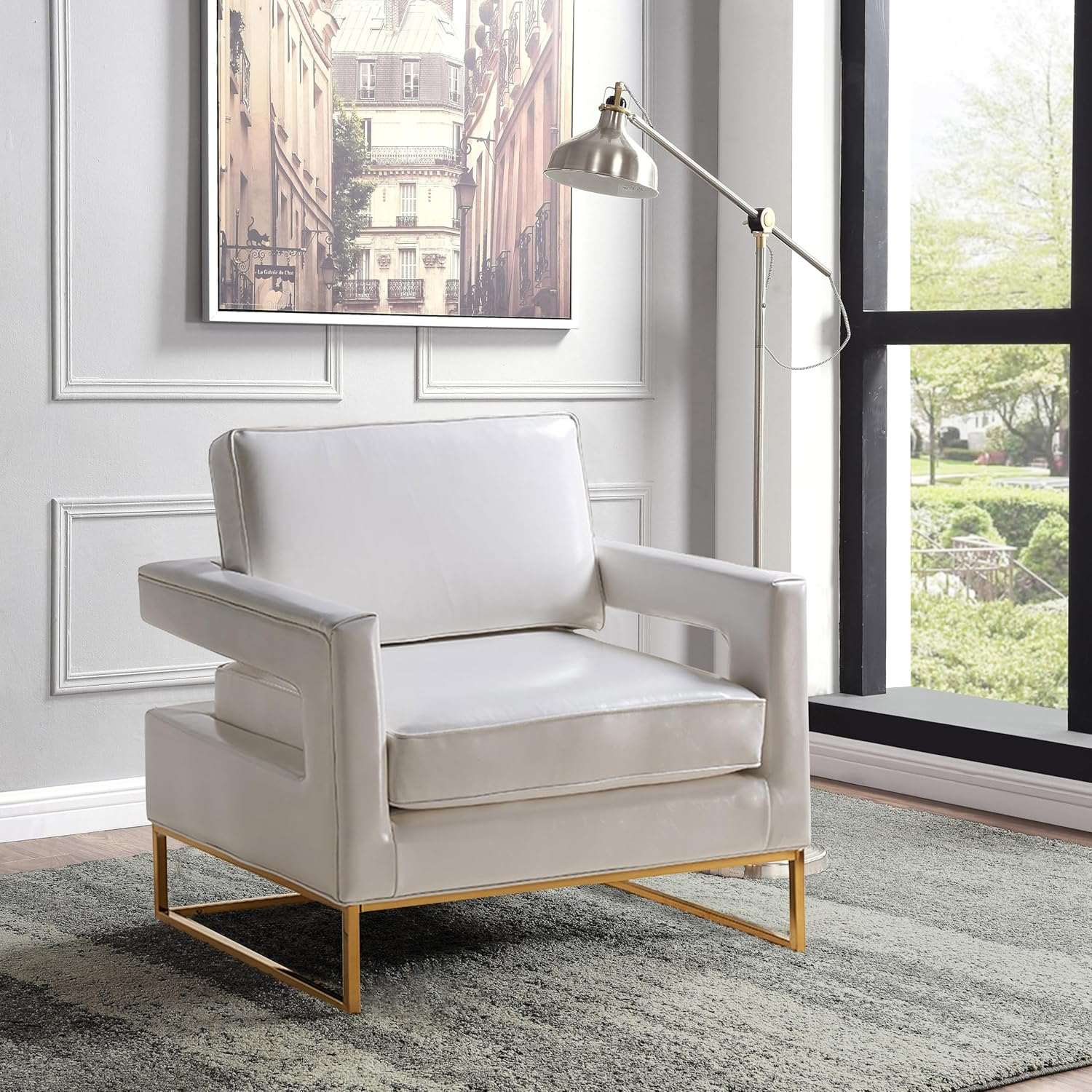 Meridian Furniture Amelia Silla Decorativa de Cuero Vegana Contemporánea de 19"H en Blanco