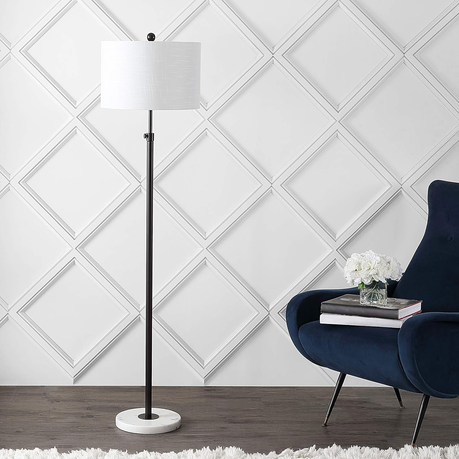 JONATHAN  Y June Metal/Marble Adjustable Modern Glam 66-in Oil Rubbed Bronze Shaded Floor Lamp