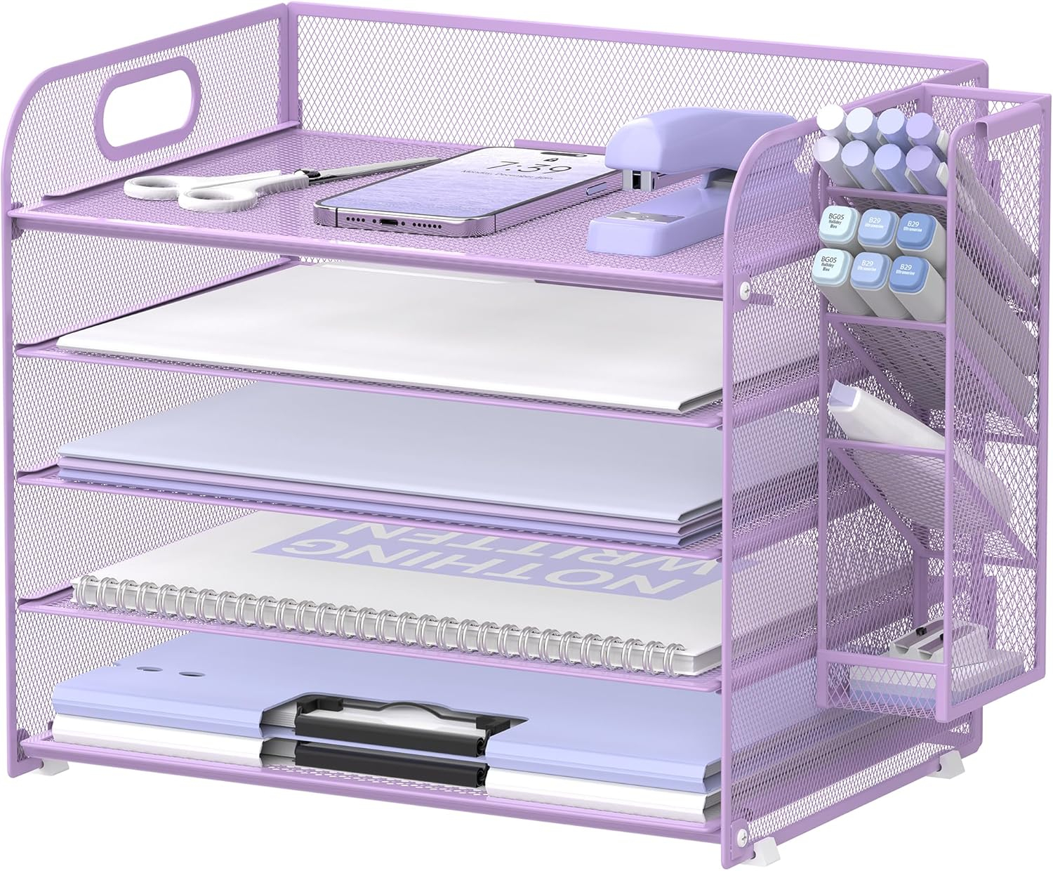 Paper Organizer for Desk Accessories & workspace 5 Tier Organizers Organizer with Handle Letter Tray Mesh Paper Sorter Desk Organizer for Office Home Supplies-Black