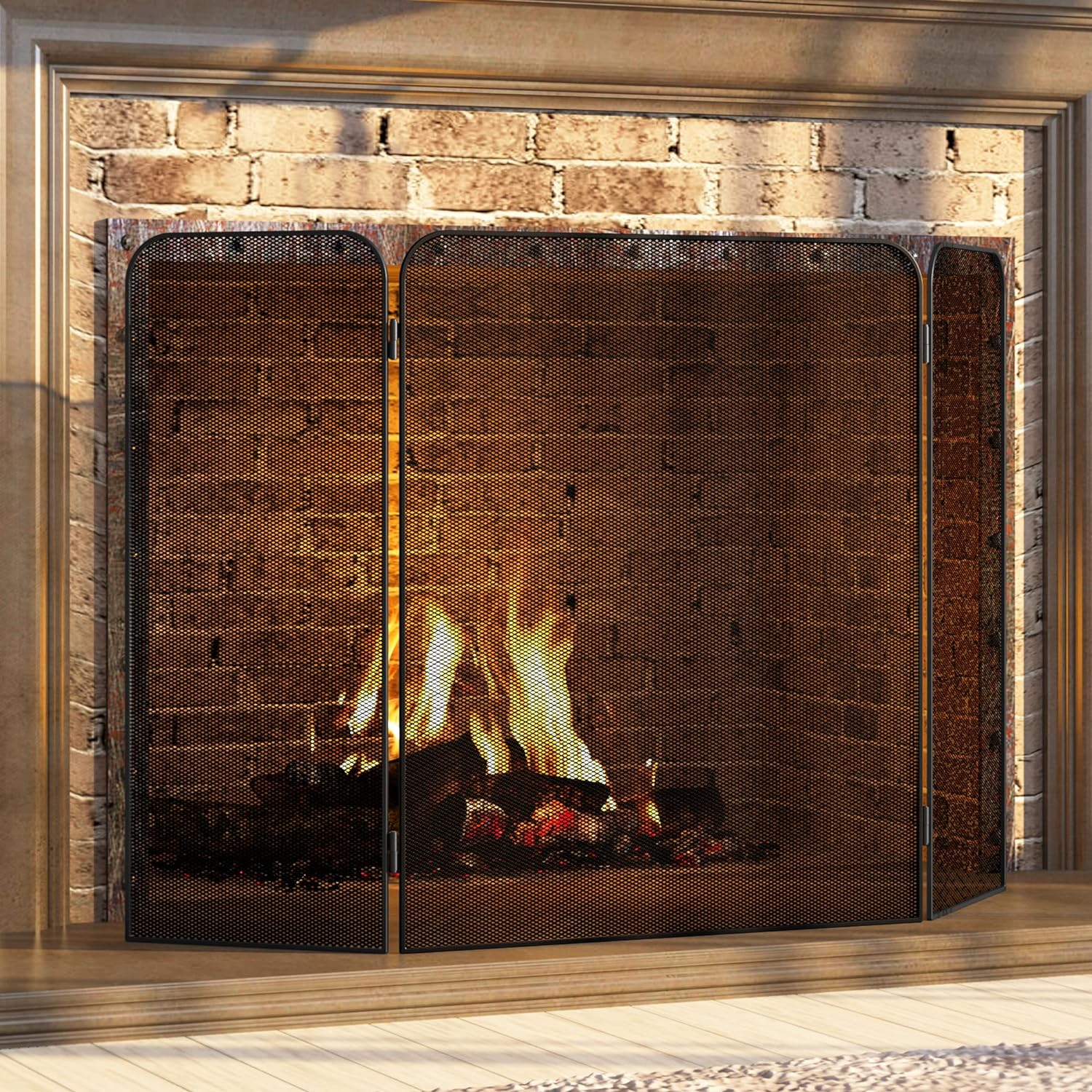 Fire Beauty 3-Panel Metal Fireplace Screen for Fireplace Fire Spark Guard Grate for Living Room Home Decor(29" x 48")